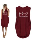 Printing Long Sleeved Irregular Women's Sleeveless Midi Dress
