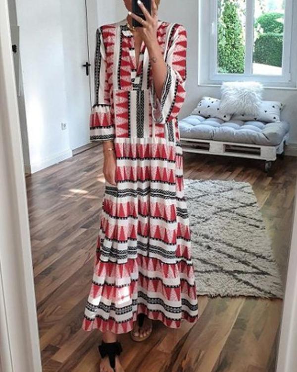 Women Bohemian Long Sleeve Printed Maxi Dresses