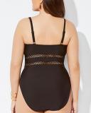 Plus Size Solid Color Mesh Stitching One-piece Swimsuit