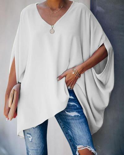 Women Solid Color Half Sleeve Loose Blouses