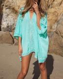 Solid Lace Splicing Beach Cover Up