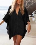 Solid Lace Splicing Beach Cover Up