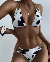 Cow Pattern Velvet Triangle Bikini Swimsuit