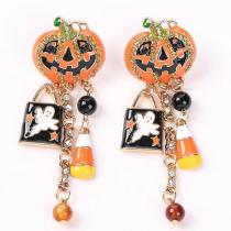 Halloween Pumpkin Pattern Studded Drop Dangle Earrings
