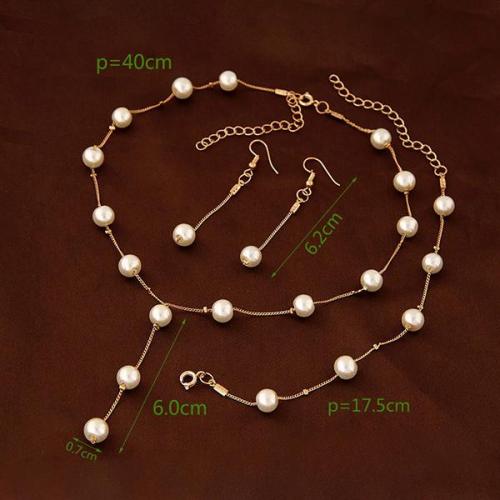 Elegant Pearl Necklace Bracelet Earring Set