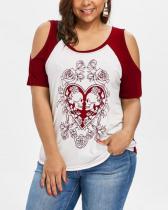 Print Cold Shoulder Short Sleeves Casual Plus Size Blouses