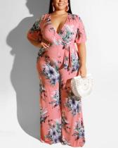 Snake Print Belted Plus Size Jumpsuit
