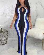 Sexy Striped Blue Plus Size One-piece Jumpsuit