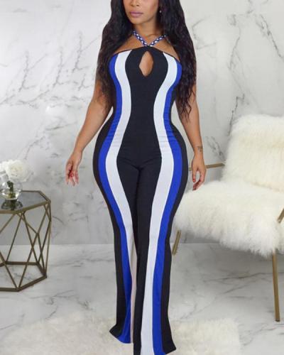 Sexy Striped Blue Plus Size One-piece Jumpsuit