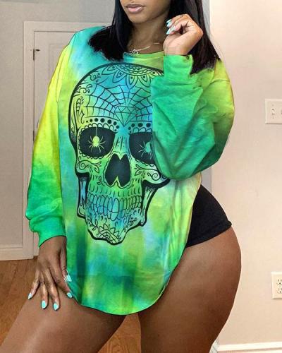 Lovely Casual O Neck Print Green Plus Size Top