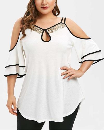Off-the-shoulder Ruffle Short Sleeves Blouse