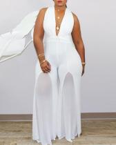 Sexy V Neck Sleeveless Off The Shoulder Solid Plus Size Jumpsuit