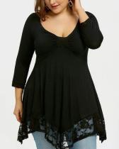 Plus Size Solid Casual V-Neck 3/4 Sleeves Blouses