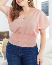 Plus Size Women Solid Pink Blouse Summer Tops