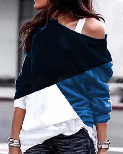 Color Block One Shoulder Stylish Women Daily Fashion Fall Tops Blouses