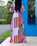 Casual Color Stripe Print Long Shirt Dress