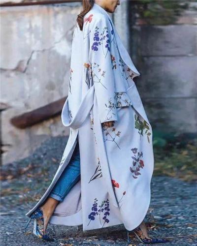 Floral Gown Long Sleeve Fashionable Outwear Coat