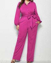 Plain Lace-Up Casual Slim Straight Jumpsuit