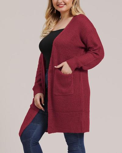 Large Pocket Knitted Sweater Mid-length Coat