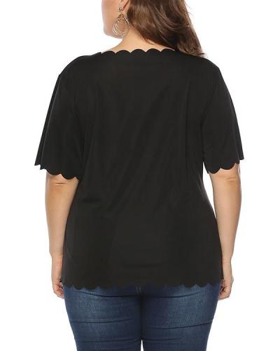 Print Round Neck Short Sleeves Casual Plus Size T-Shirts