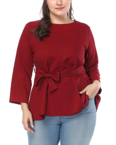 Plus Size Solid Color Round Collar Long Sleeves T-Shirt