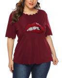 Print Round Neck Short Sleeves Casual Plus Size T-Shirts