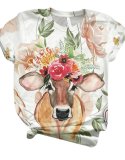 Cute Animal Printed Short Sleeve Crew Neck Shirts & Tops