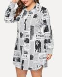 Long Sleeve Geometric Print Plus Size Shirt Dress