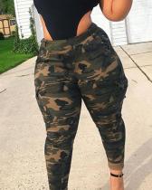 Casual Camo Print Army Green Plus Size Pants
