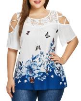 Printed Cold Shoulder Plus Size Tunic Casual Top