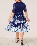 Plus Size Elegant Floral Midi X-line Dress