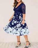Plus Size Elegant Floral Midi X-line Dress