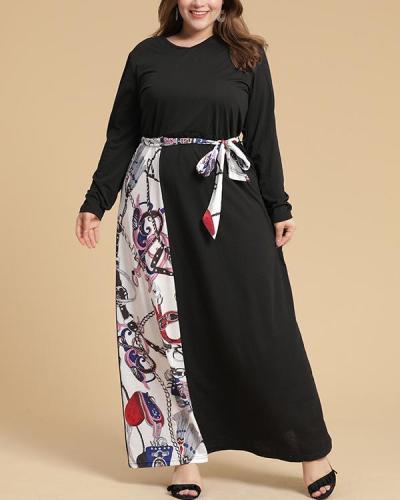 Plus Size Color Block Wrap Round Neckline Dress