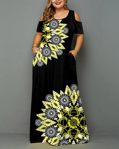 Plus Size Ladies Pocket Printed Sling Dress