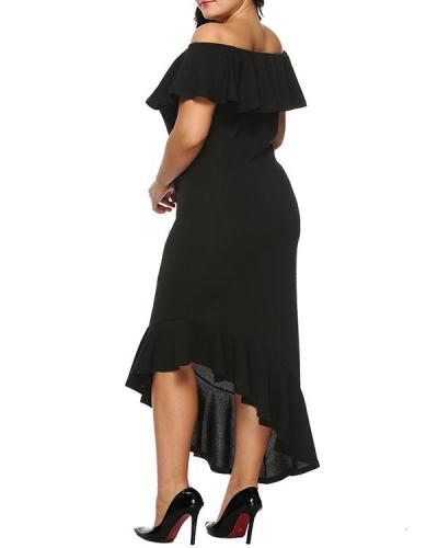 Asymmetric Plus Size Off-shoulder Ruffle Dress
