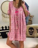 Casual Floral Printed Crew Neck Plus Size Dress