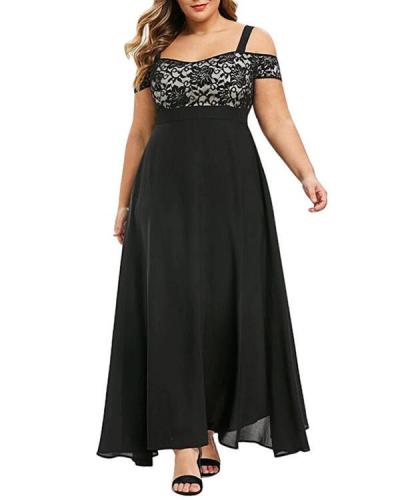 Plus Size Lace Cold Shoulder Maxi Elegant Party Dress