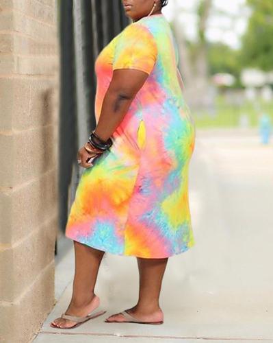 Tie-dye Plus Size Mid-length Dress