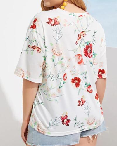 Plus Size Hot Summer Short-sleeved Printed Cotton T-shirt Top