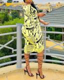 Casual Print Knee Length Plus Size Dress