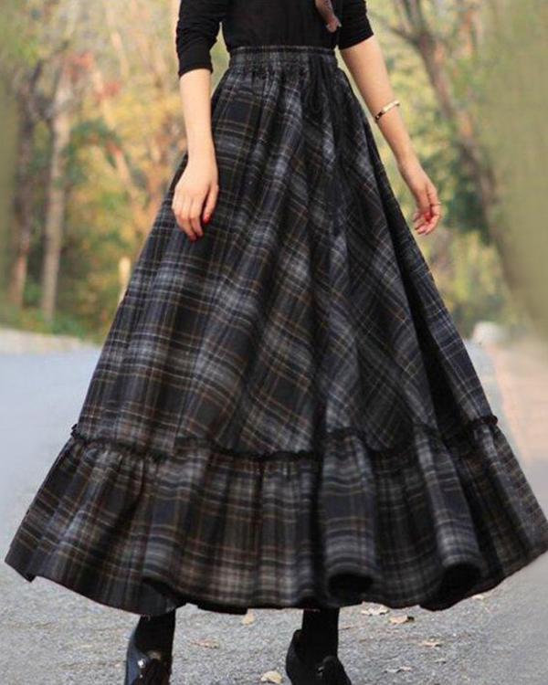 Vintage A Line Skirt Plaid Dress