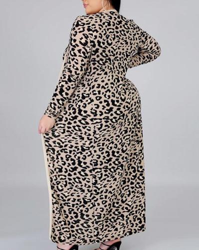 Plus Size Casual Leopard Print Long-sleeved Jacket Vest Dress suit