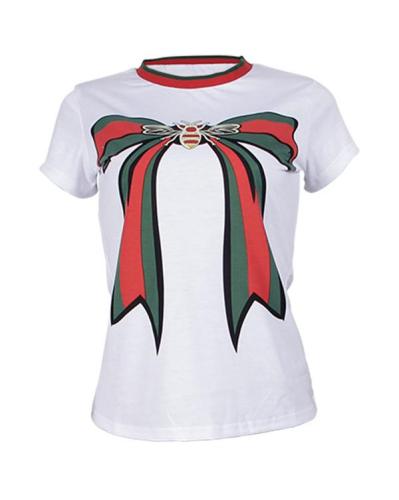 Plus Size Stripe Patchwork Bowknot T-shirt