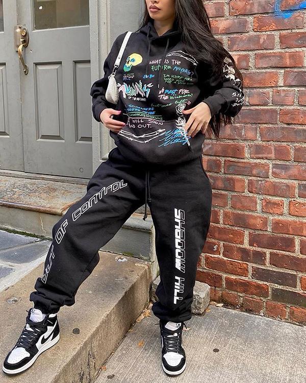 Two-piece Printed Hoodie Two Piece Sets