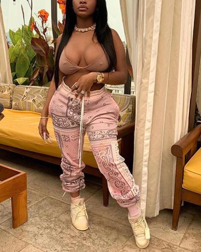 Totem Printed Drawstring Elastic Waist Casual Pants