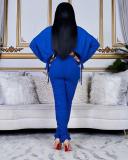 Casual Drawstring Short Top Solid Color Pleated Pants Suit