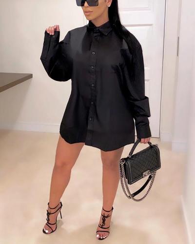Long Sleeve Loose Stand Collar Solid Color Long Shirt