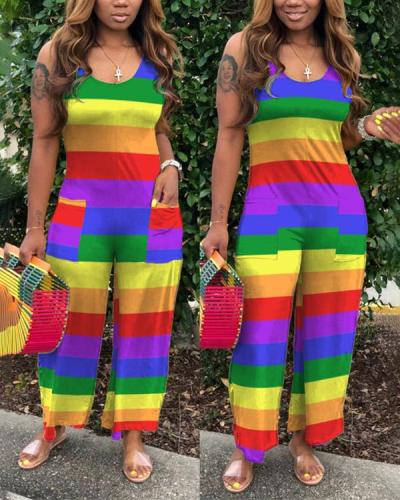 Rainbow Striped Loose Jumpsuit