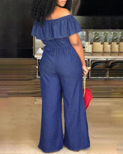 Sexy Off-shoulder Ruffled Plus Size Jumpsuits Jeans