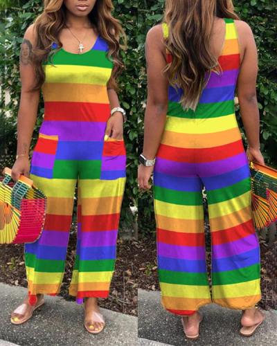 Rainbow Striped Loose Jumpsuit